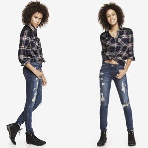 Express Dark Mid Rise Distressed Jean Legging